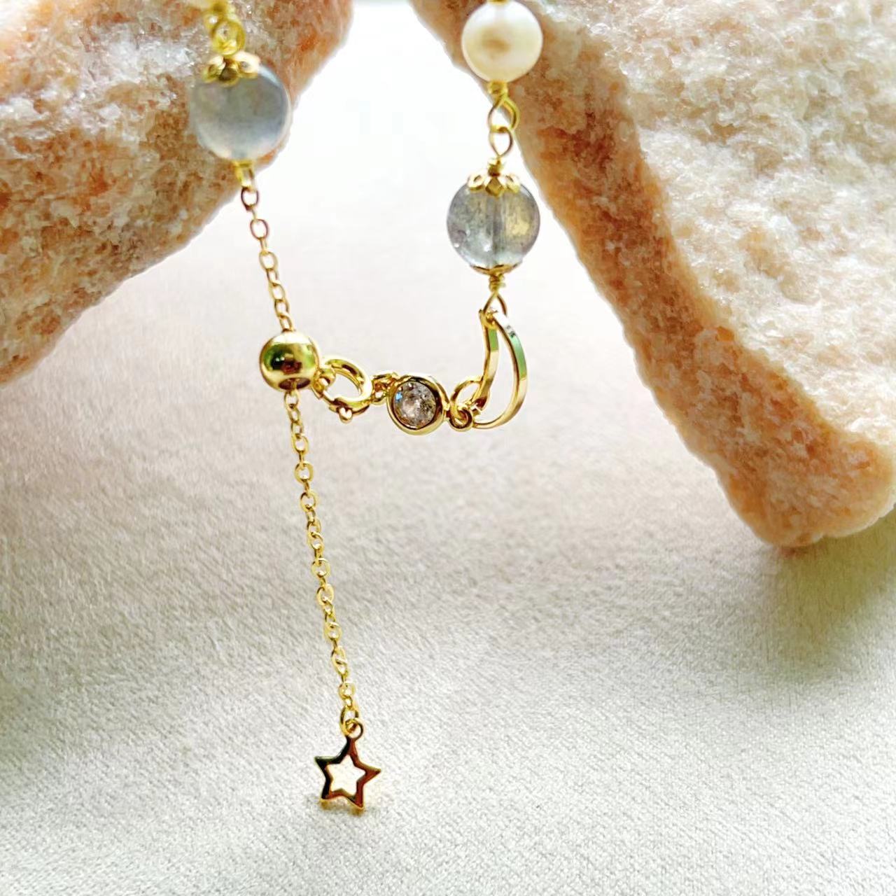 Moonstone & Freshwater Pearl Starry Night Bracelet