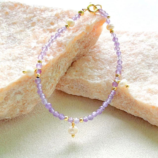 Amethyst & Freshwater Pearl Rain Bracelet