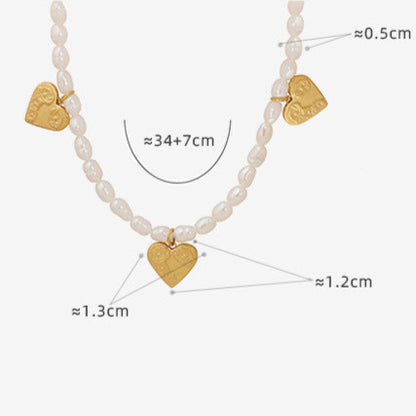 Genuine Freshwater Pearl Titanium Steel Love Coin Necklace