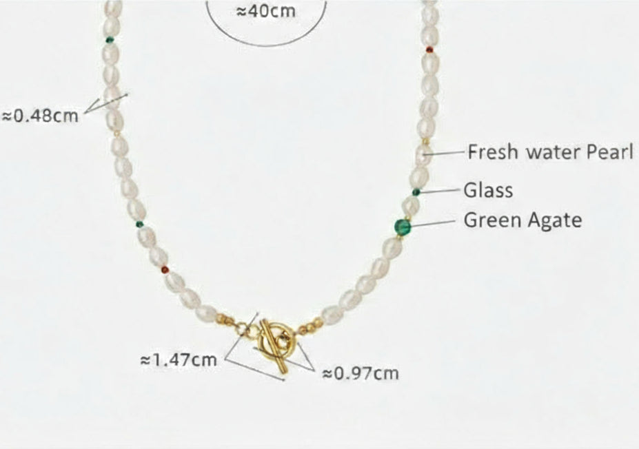 Genuine Freshwater Pearl Titanium Steel Green Eye Necklace