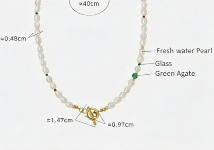 Genuine Freshwater Pearl Titanium Steel Green Eye Necklace