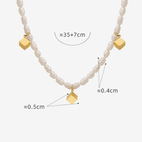 Genuine Freshwater Pearl Titanium Steel Magic Cube  Necklace