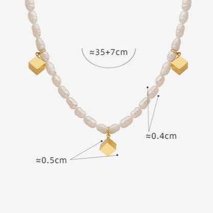 Genuine Freshwater Pearl Titanium Steel Magic Cube  Necklace