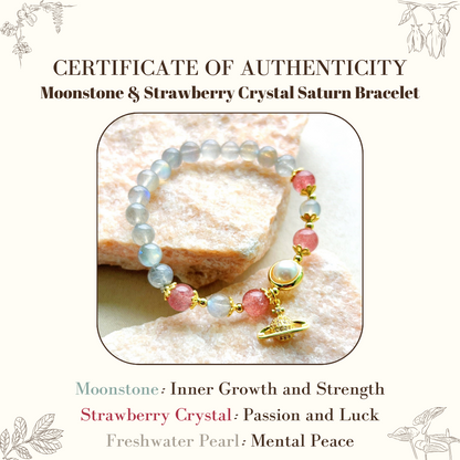 Moonstone & Strawberry Crystal Saturn Bracelet