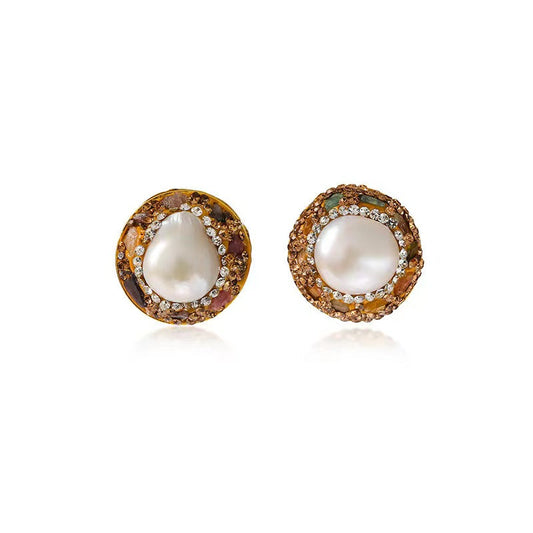Genuine Baroque Pearl Sun Shield Earrings
