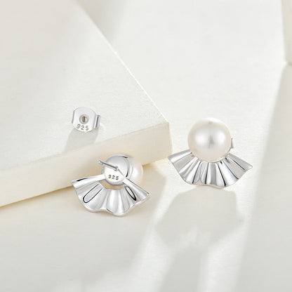 S925 Silver Genuine Freshwater Pearl Japanese Fan Earrings