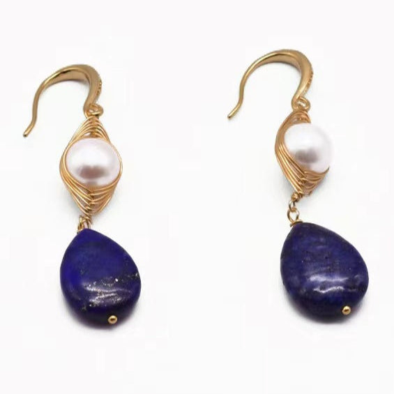 Genuine Freshwater Baroque Pearl & Lapis Lazuli Eye Earrings (Limited Edition)
