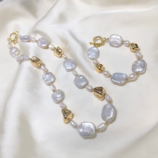 Genuine Freshwater Baroque Pearl Gilded Set