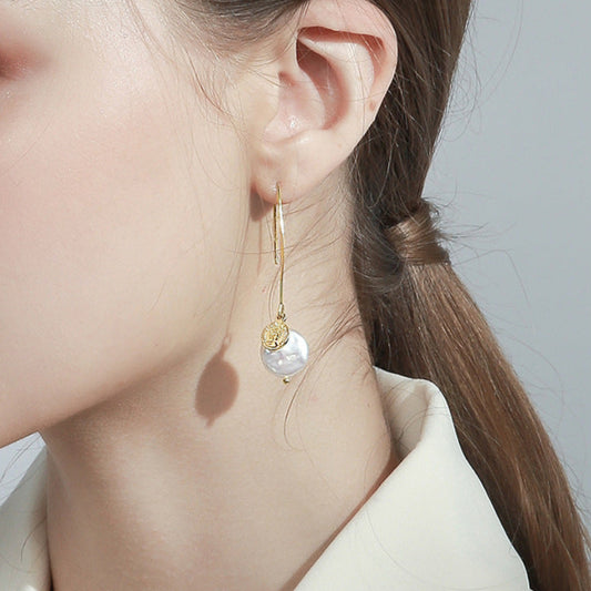 Genuine Baroque Pearl Coin Earrings