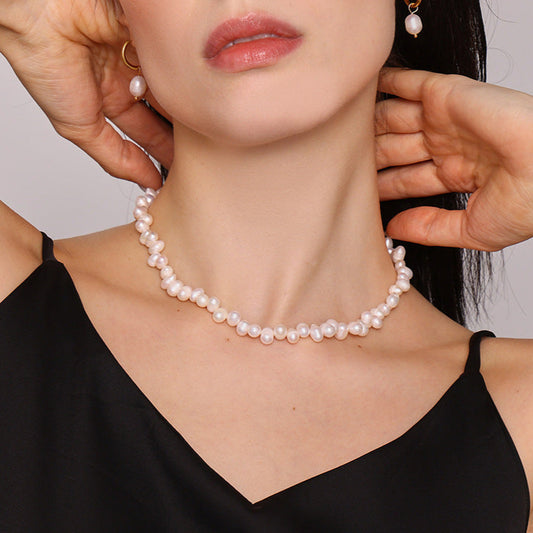 Genuine Freshwater Pearl Titanium Steel Rice Necklace