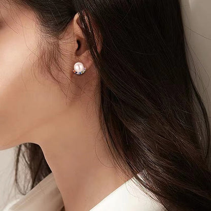 S925 Silver Genuine Freshwater Pearl Rainbow Bridge Earrings
