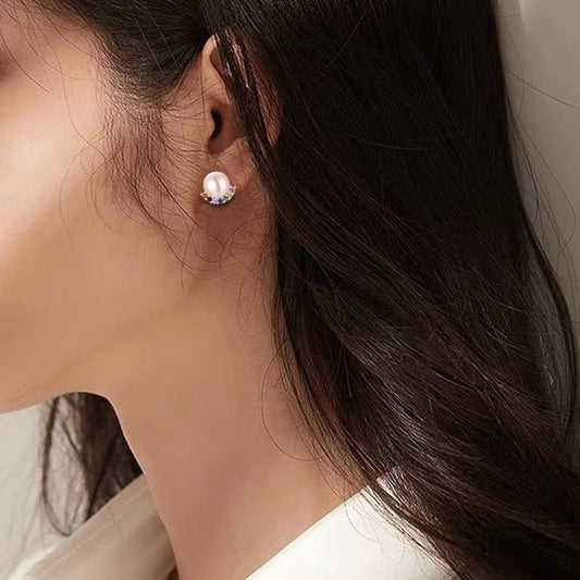 S925 Silver Genuine Freshwater Pearl Rainbow Bridge Earrings