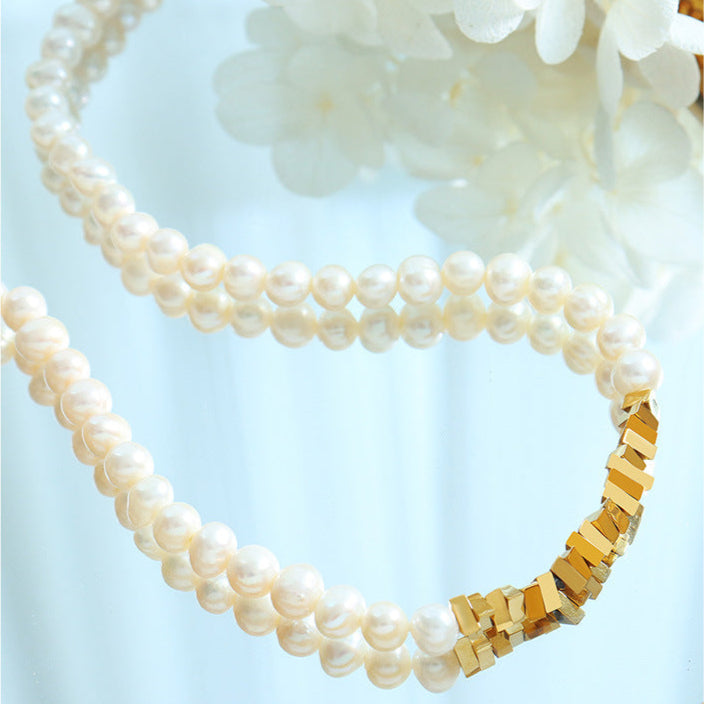 Genuine Freshwater Pearl Titanium Steel Modern Lady Necklace