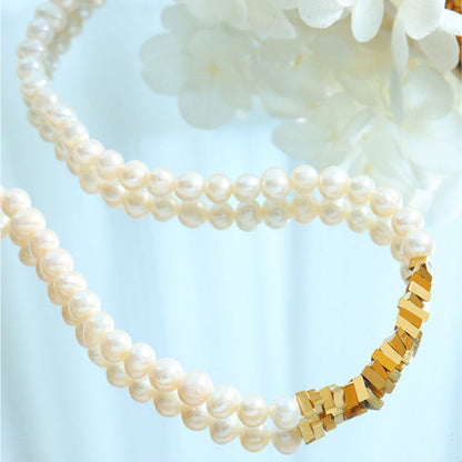 Genuine Freshwater Pearl Titanium Steel Modern Lady Necklace