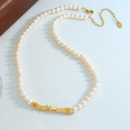 Genuine Freshwater Pearl Titanium Steel Modern Lady Necklace