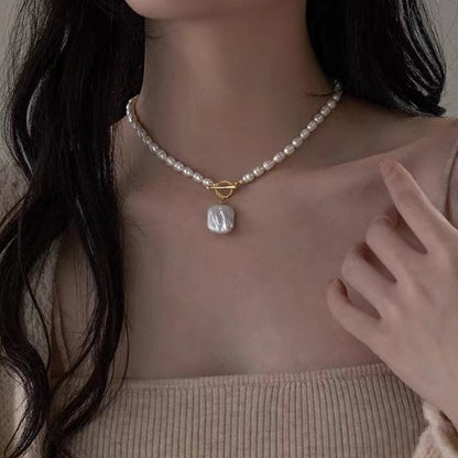 Freshwater Baroque Pearl Pendant Necklace – Beaded Collarbone Chain