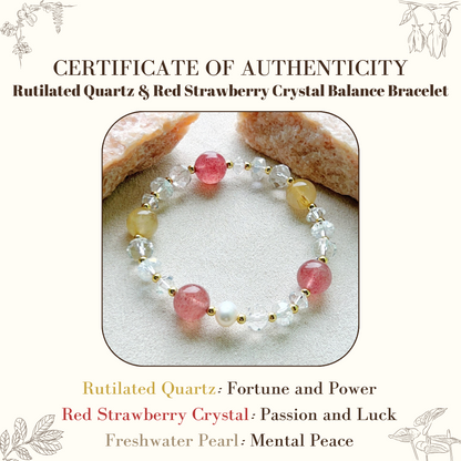 Rutilated Quartz & Red Strawberry Crystal Balance Bracelet