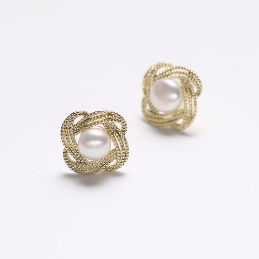 Genuine Freshwater Pearl Spiral Flower Earrings