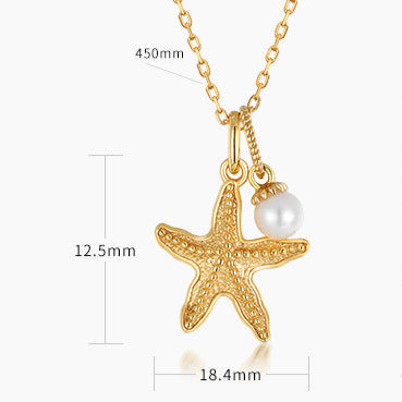 S925 Silver Genuine Natural Freshwater Pearl Starfish Necklace