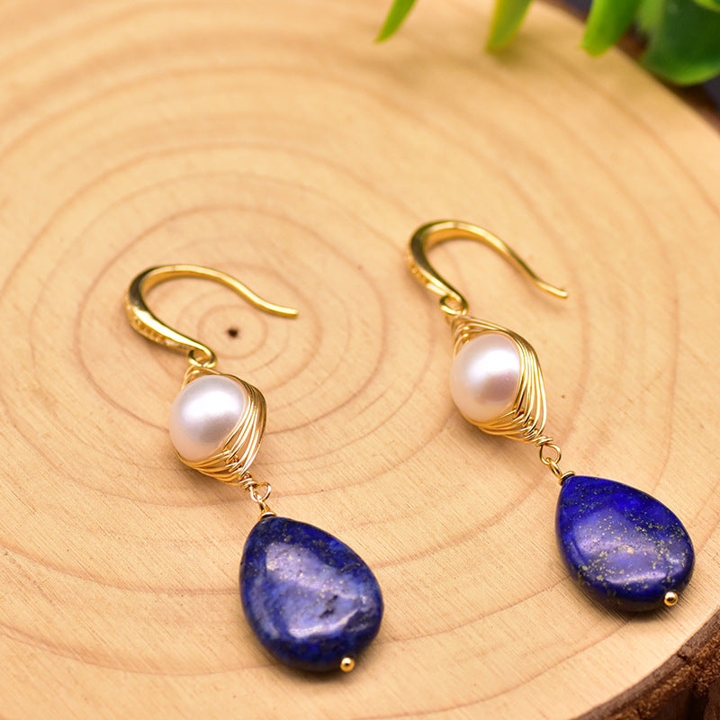 Genuine Freshwater Baroque Pearl & Lapis Lazuli Eye Earrings (Limited Edition)