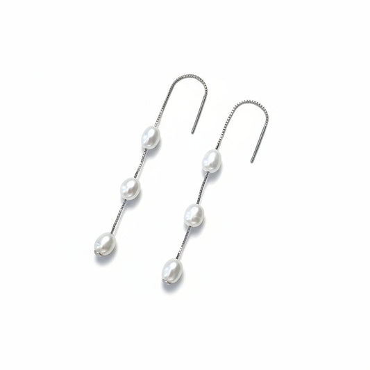 Genuine Freshwater Pearl S925 Silver Éline Threader Earrings