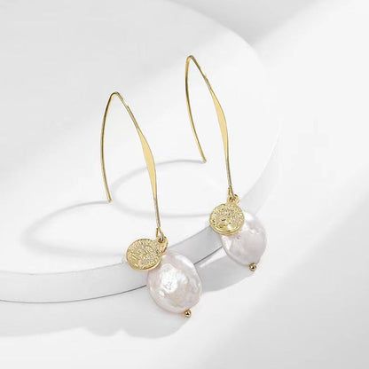 Genuine Baroque Pearl Coin Earrings