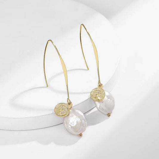 Genuine Baroque Pearl Coin Earrings