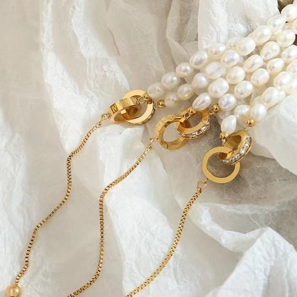 Genuine Freshwater Pearl Titanium Steel Circle of Hope Necklace