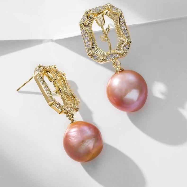 Genuine Freshwater Pearl Rose Earrings