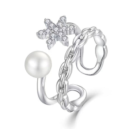 S925 Silver Genuine Freshwater Pearl Star Wish Ring