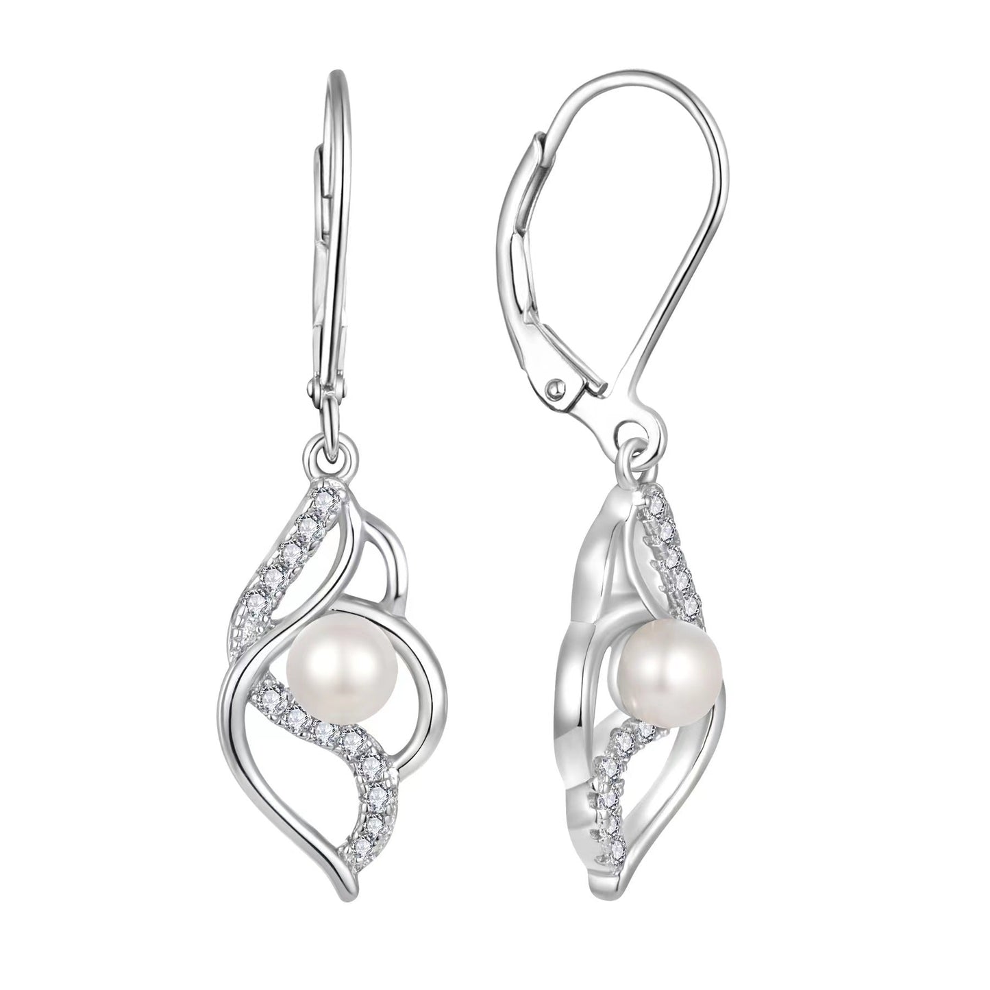 S925 Silver Genuine Freshwater Pearl Diamond Twist Earrings