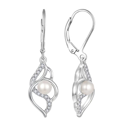 S925 Silver Genuine Freshwater Pearl Diamond Twist Earrings