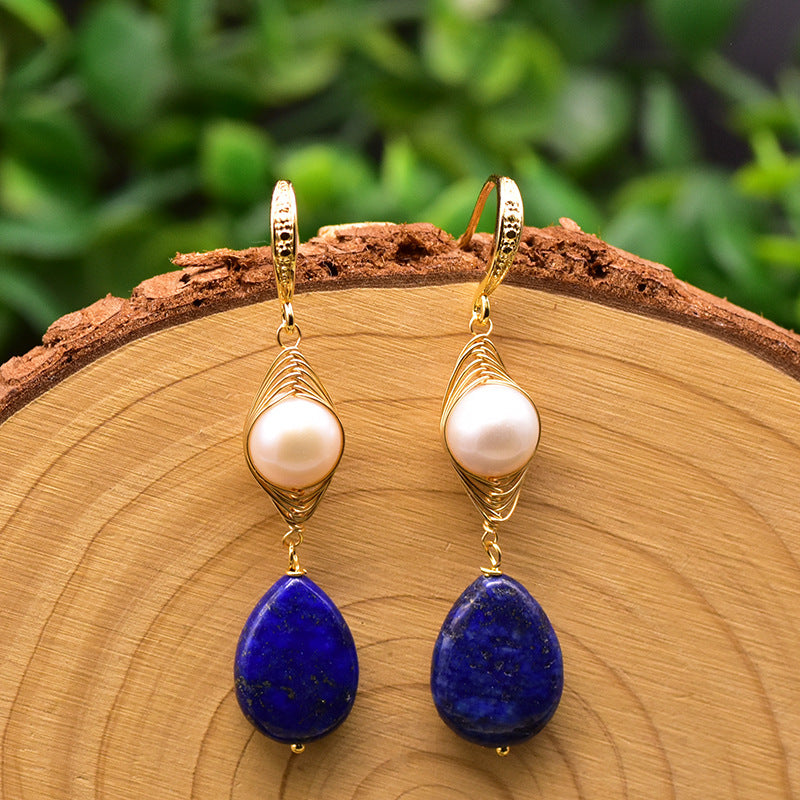 Genuine Freshwater Baroque Pearl & Lapis Lazuli Eye Earrings (Limited Edition)