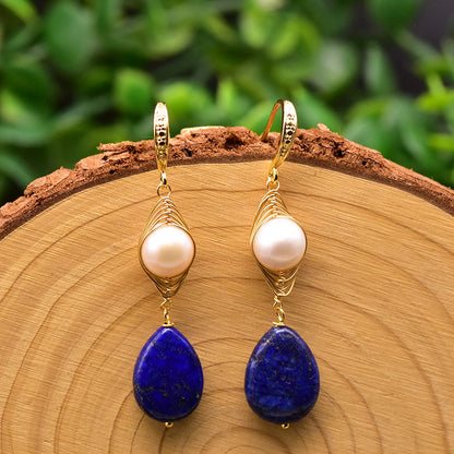 Genuine Freshwater Baroque Pearl & Lapis Lazuli Eye Earrings (Limited Edition)