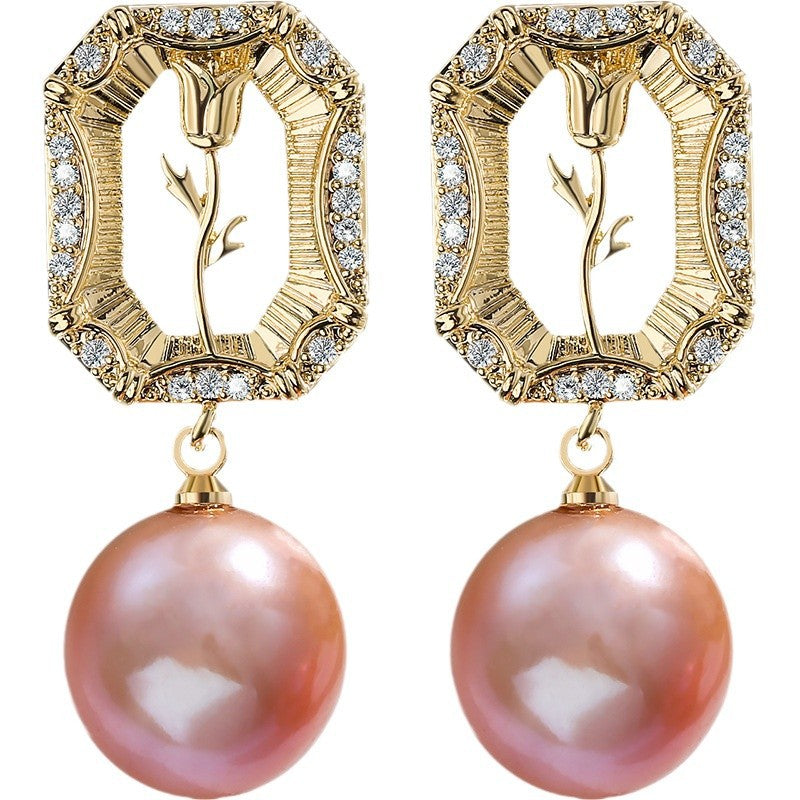 Genuine Freshwater Pearl Rose Earrings