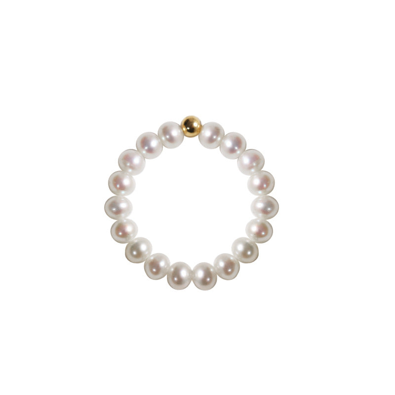 Solid 18K Gold Genuine Freshwater Pearl Rice Ring