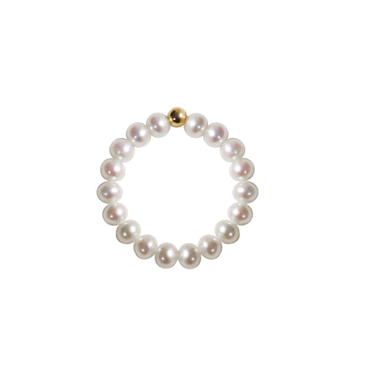 Solid 18K Gold Genuine Freshwater Pearl Rice Ring