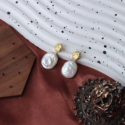 Genuine Freshwater Baroque Pearl S925 Sliver Marshmallow Earrings