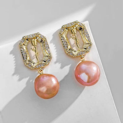 Genuine Freshwater Pearl Rose Earrings