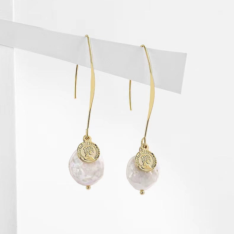 Genuine Baroque Pearl Coin Earrings