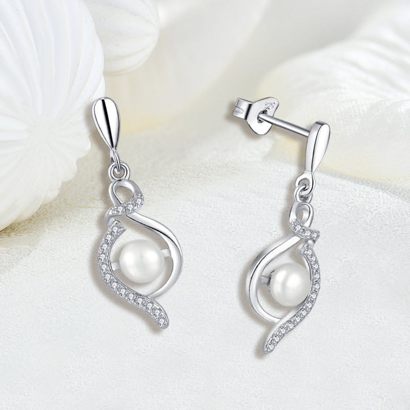 S925 Silver Genuine Freshwater Pearl Ocean Wave Earrings
