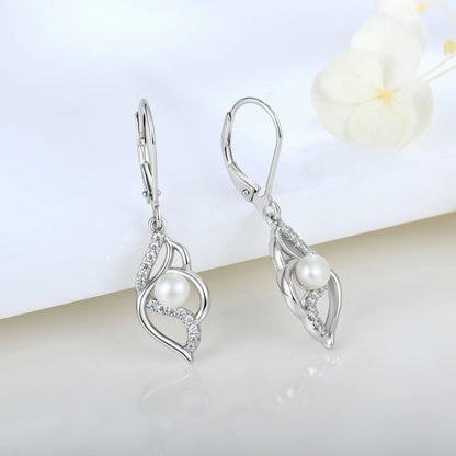 S925 Silver Genuine Freshwater Pearl Diamond Twist Earrings