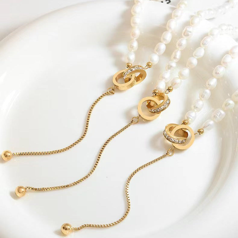 Genuine Freshwater Pearl Titanium Steel Circle of Hope Necklace