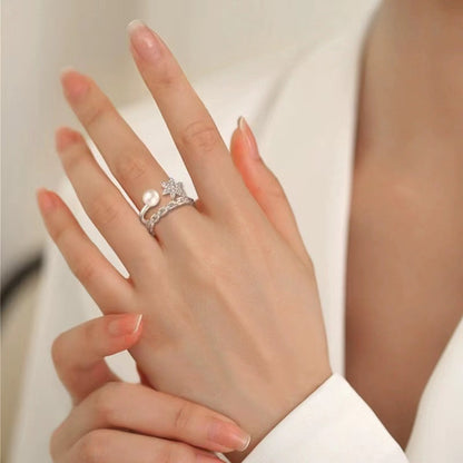 S925 Silver Genuine Freshwater Pearl Star Wish Ring