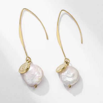 Genuine Baroque Pearl Coin Earrings