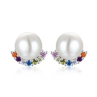 S925 Silver Genuine Freshwater Pearl Rainbow Bridge Earrings