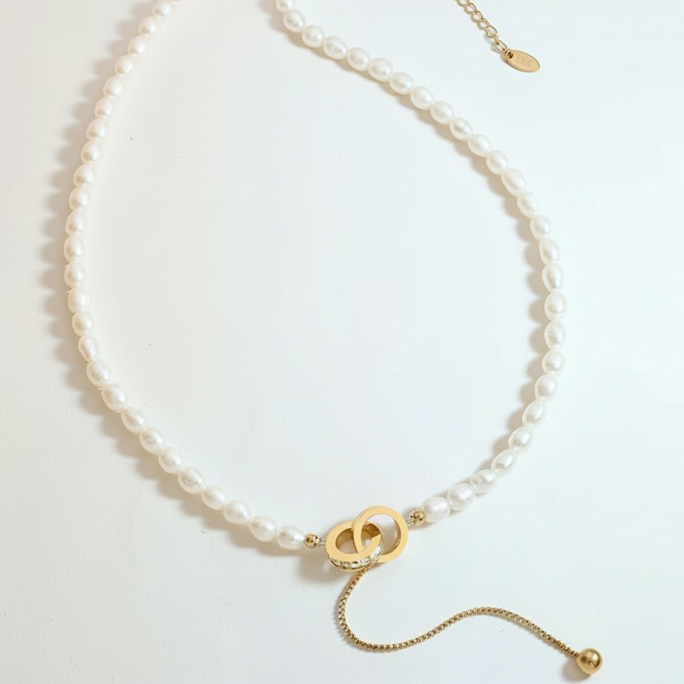 Genuine Freshwater Pearl Titanium Steel Circle of Hope Necklace