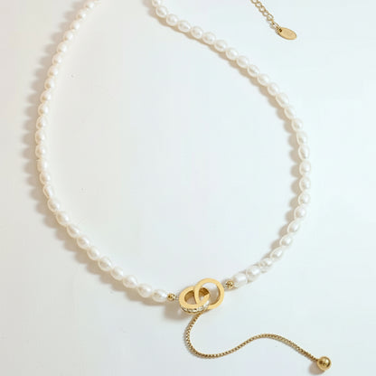 Genuine Freshwater Pearl Titanium Steel Circle of Hope Necklace