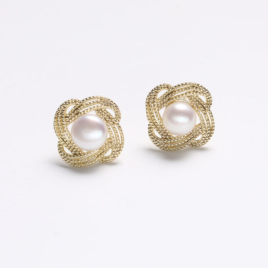 Genuine Freshwater Pearl Spiral Flower Earrings
