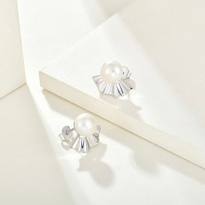 S925 Silver Genuine Freshwater Pearl Japanese Fan Earrings